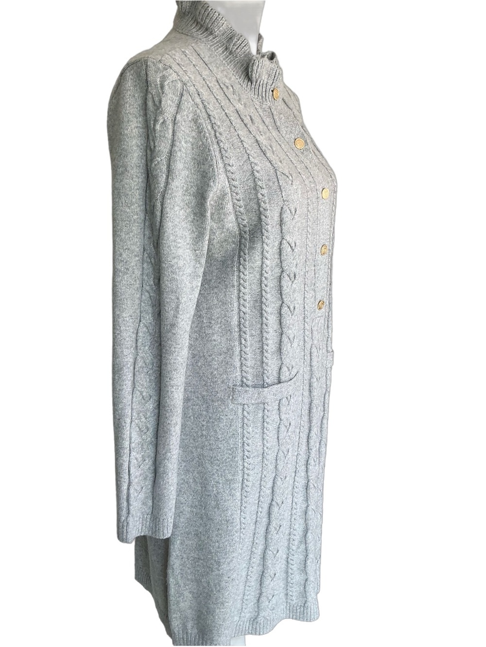 Talbots Light Gray Cable-Knit Collared Button Front Sheath Dress - Picture 2 of 6